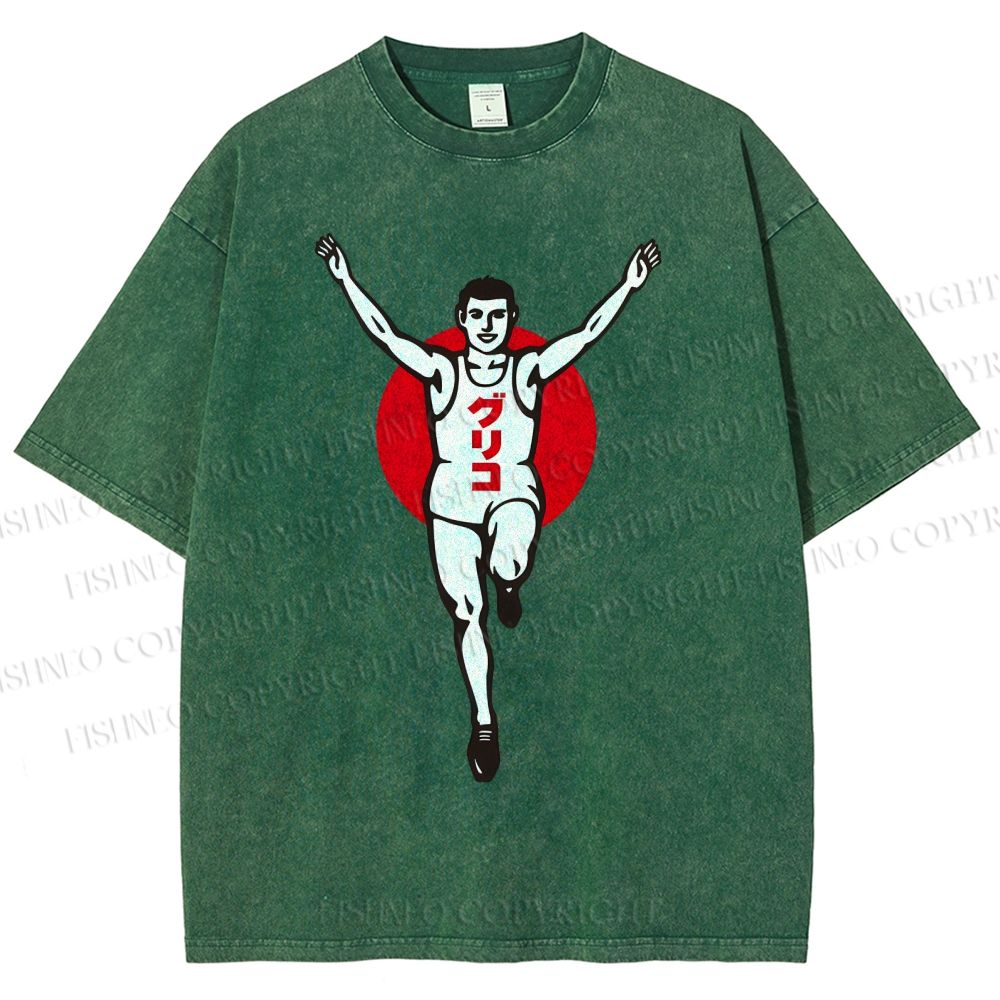 Unisex Running Man Printed Washed Tee