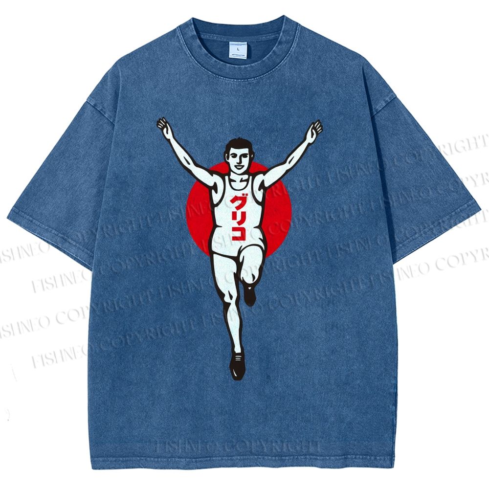 Unisex Running Man Printed Washed Tee
