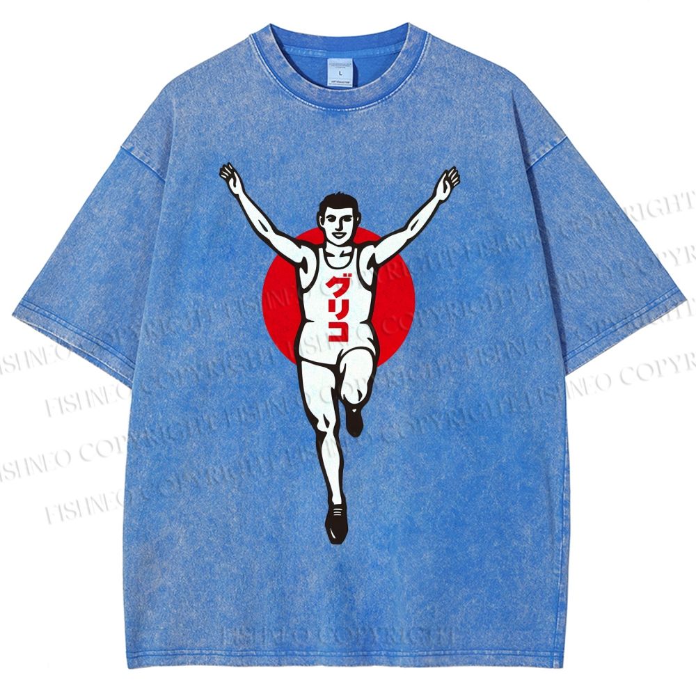 Unisex Running Man Printed Washed Tee