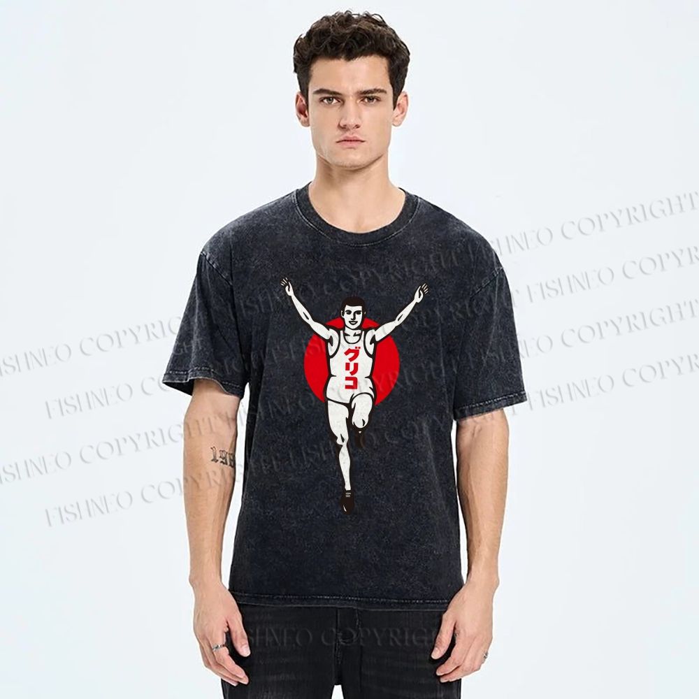 Unisex Running Man Printed Washed Tee