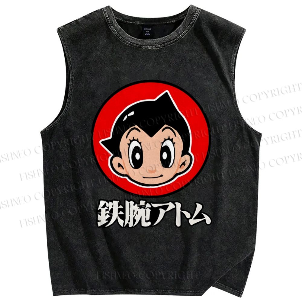 Unisex Japanese Astro Boy Printed Washed Tank Top