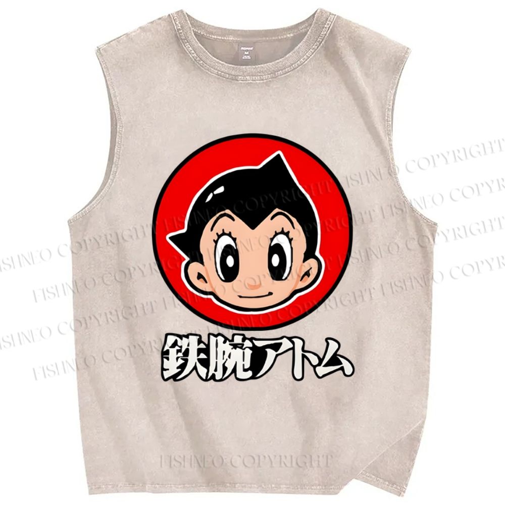 Unisex Japanese Astro Boy Printed Washed Tank Top
