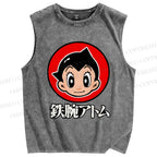 Unisex Japanese Astro Boy Printed Washed Tank Top