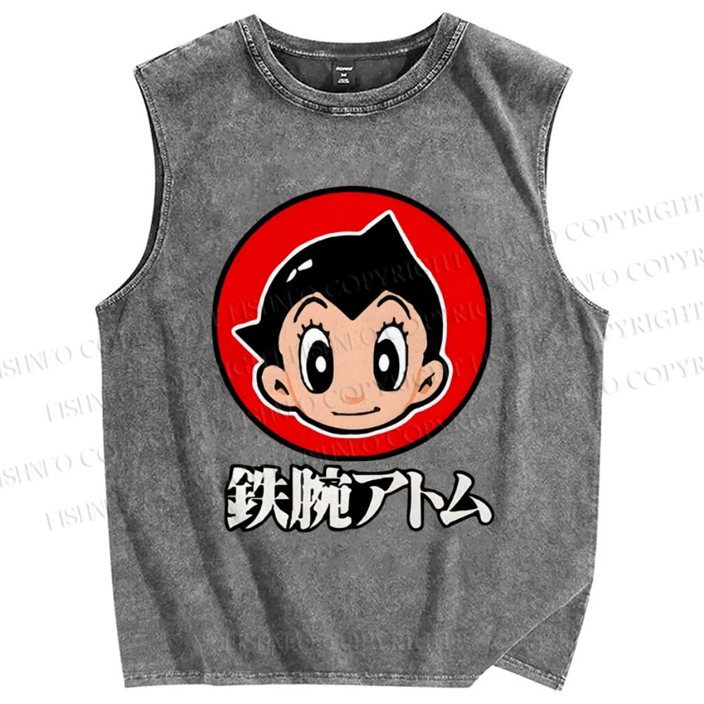 Unisex Japanese Astro Boy Printed Washed Tank Top