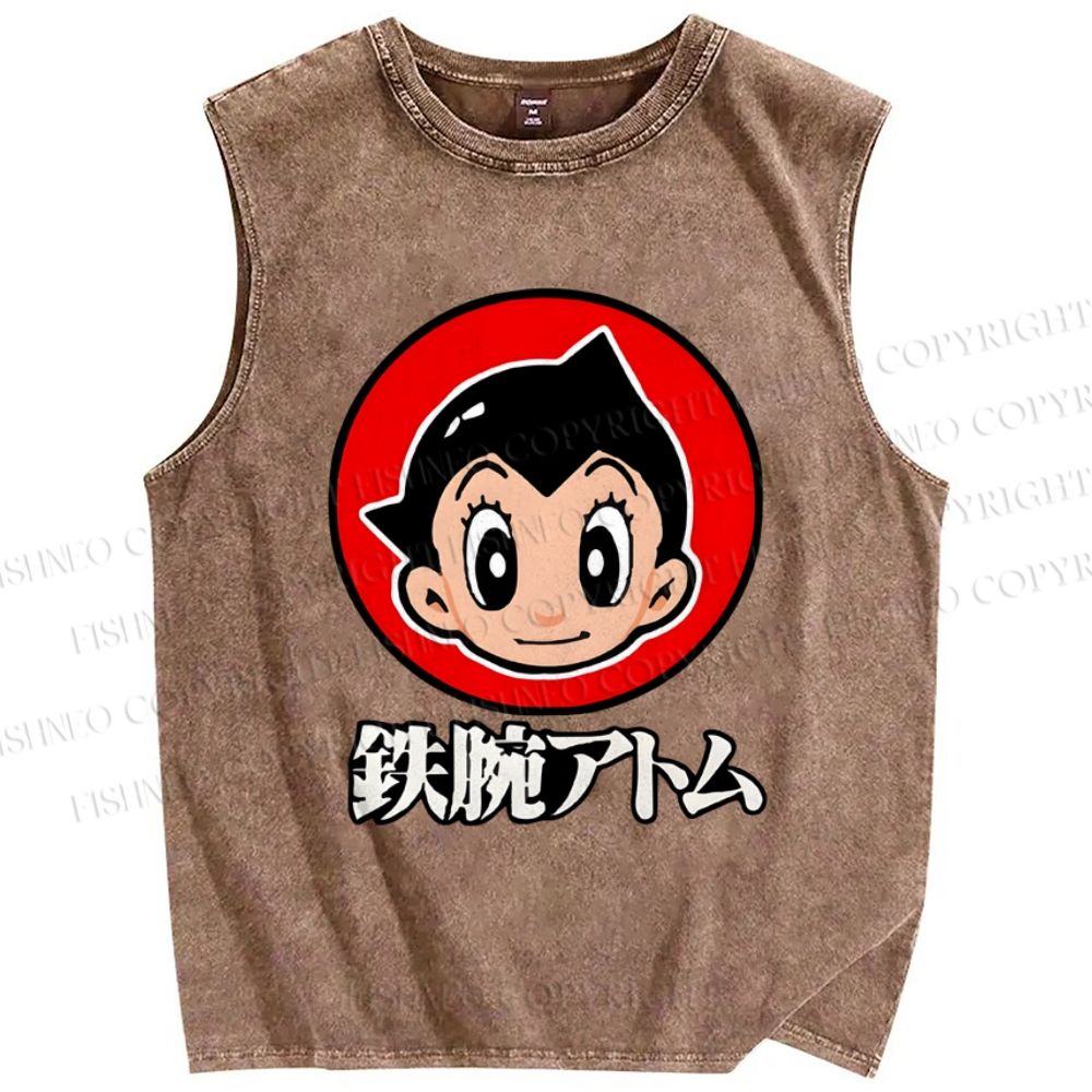 Unisex Japanese Astro Boy Printed Washed Tank Top