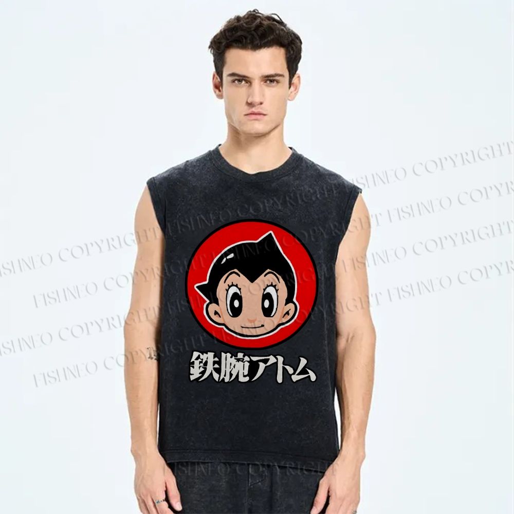 Unisex Japanese Astro Boy Printed Washed Tank Top