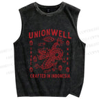 Unisex Vintage Dragon Printed Washed Tank Top