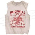 Unisex Vintage Dragon Printed Washed Tank Top