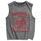 Unisex Vintage Dragon Printed Washed Tank Top