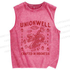 Unisex Vintage Dragon Printed Washed Tank Top