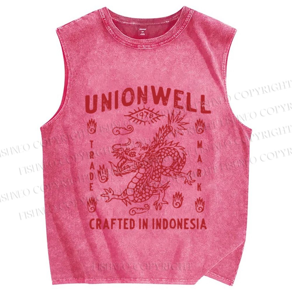 Unisex Vintage Dragon Printed Washed Tank Top