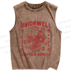 Unisex Vintage Dragon Printed Washed Tank Top