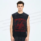 Unisex Vintage Dragon Printed Washed Tank Top