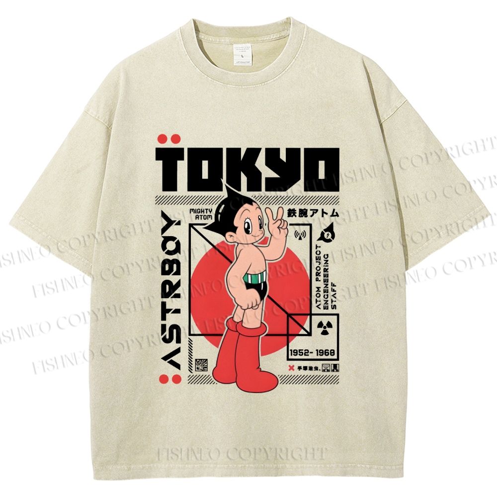 Unisex Japanese Tokyo Astro Boy Printed Washed Tee