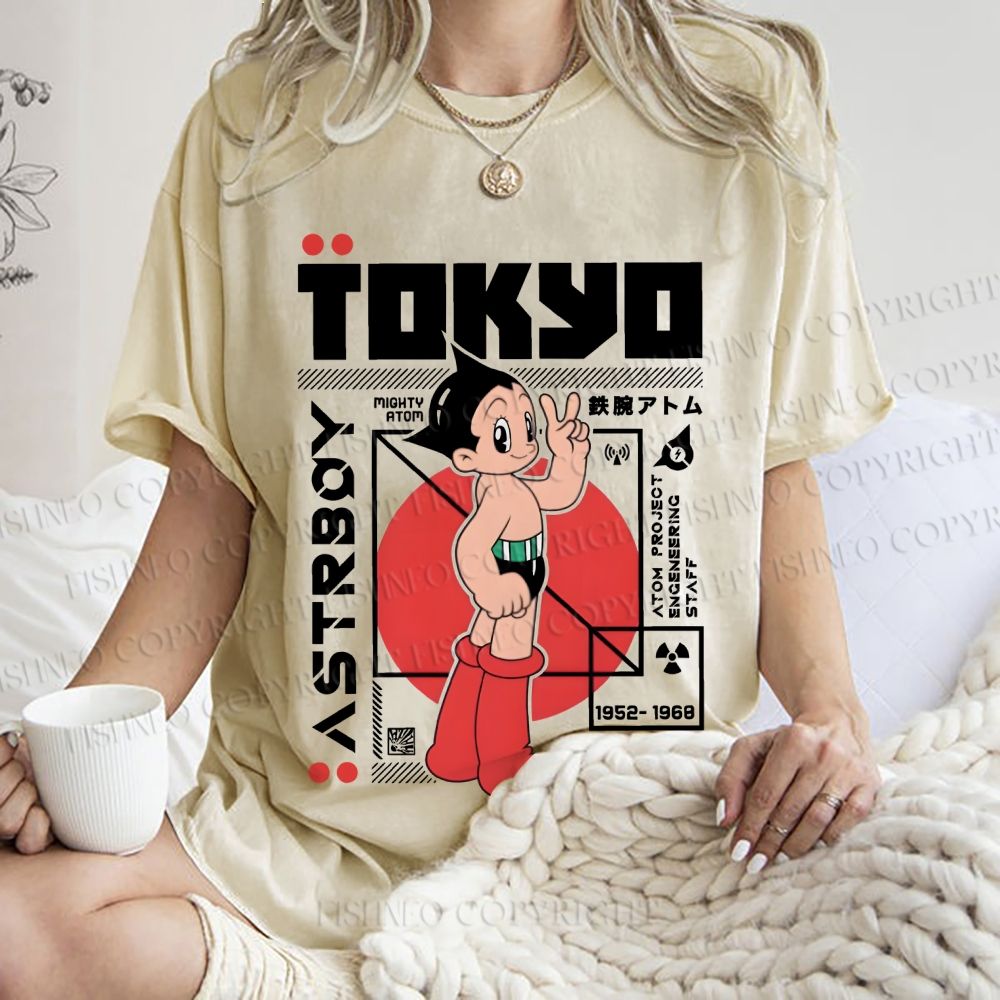 Unisex Japanese Tokyo Astro Boy Printed Washed Tee