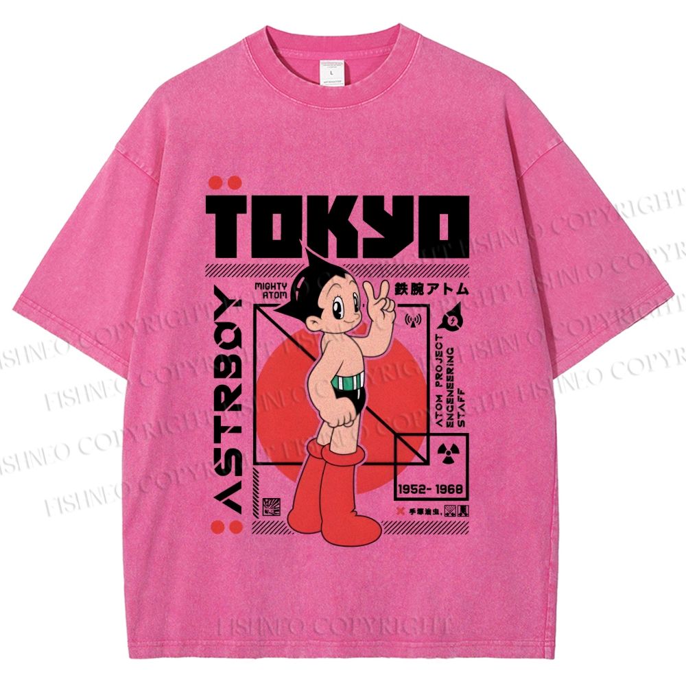Unisex Japanese Tokyo Astro Boy Printed Washed Tee