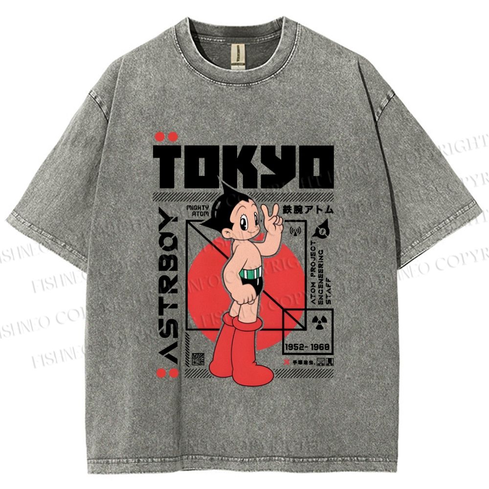 Unisex Japanese Tokyo Astro Boy Printed Washed Tee