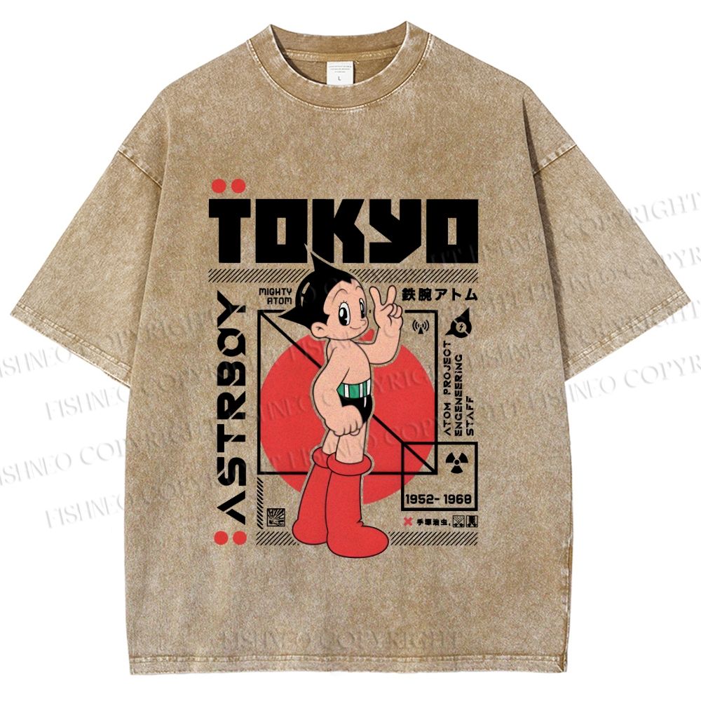 Unisex Japanese Tokyo Astro Boy Printed Washed Tee