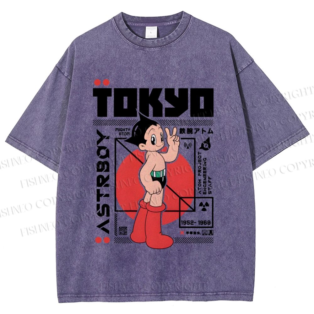 Unisex Japanese Tokyo Astro Boy Printed Washed Tee