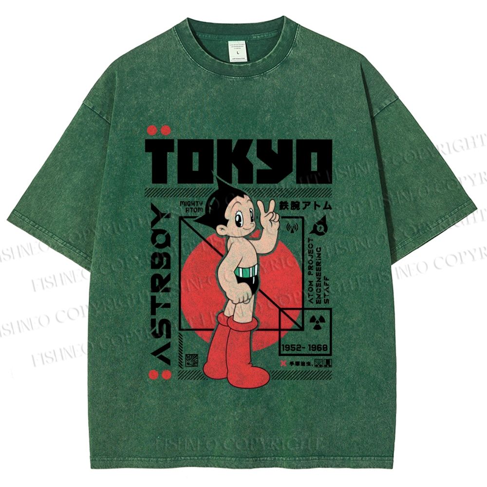 Unisex Japanese Tokyo Astro Boy Printed Washed Tee