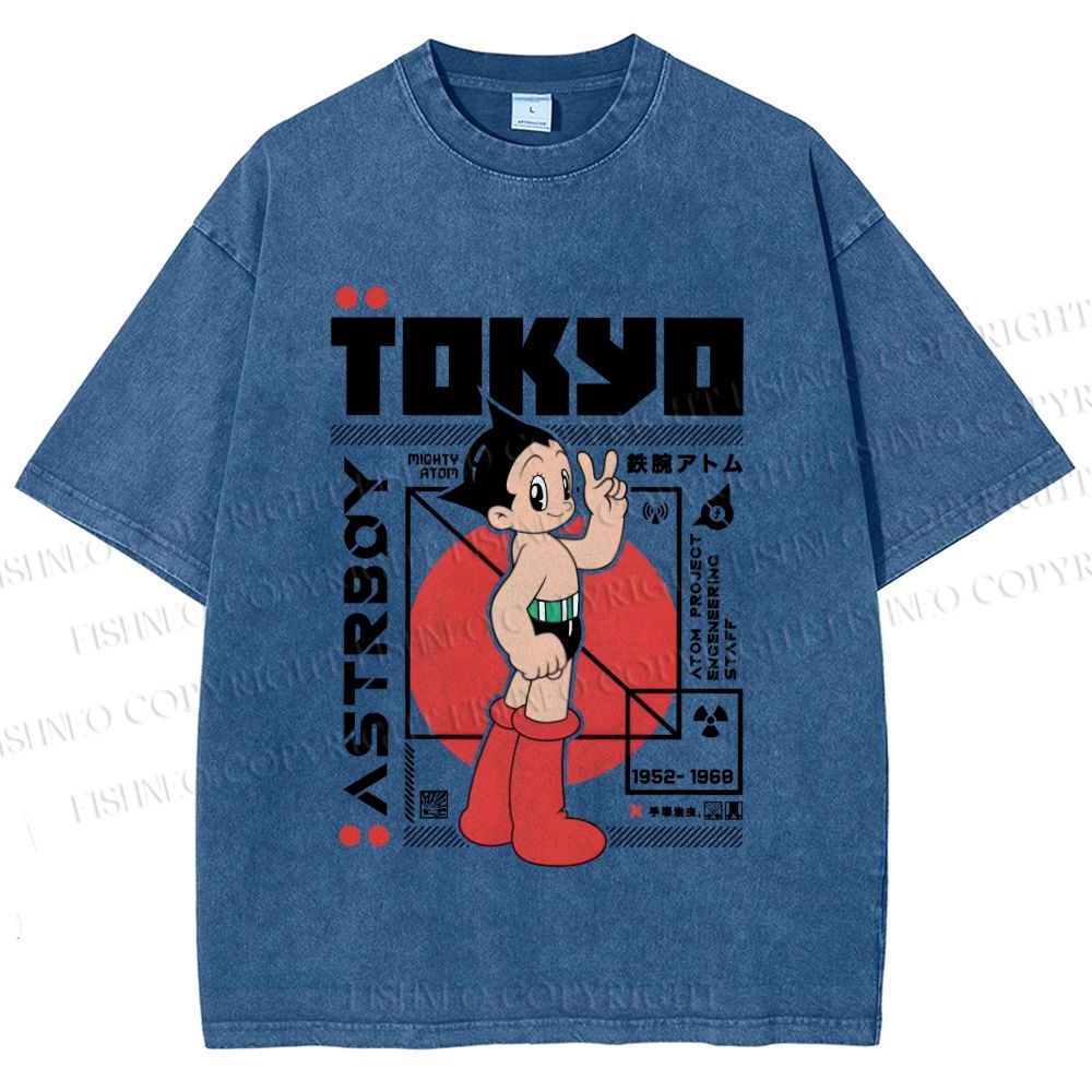Unisex Japanese Tokyo Astro Boy Printed Washed Tee