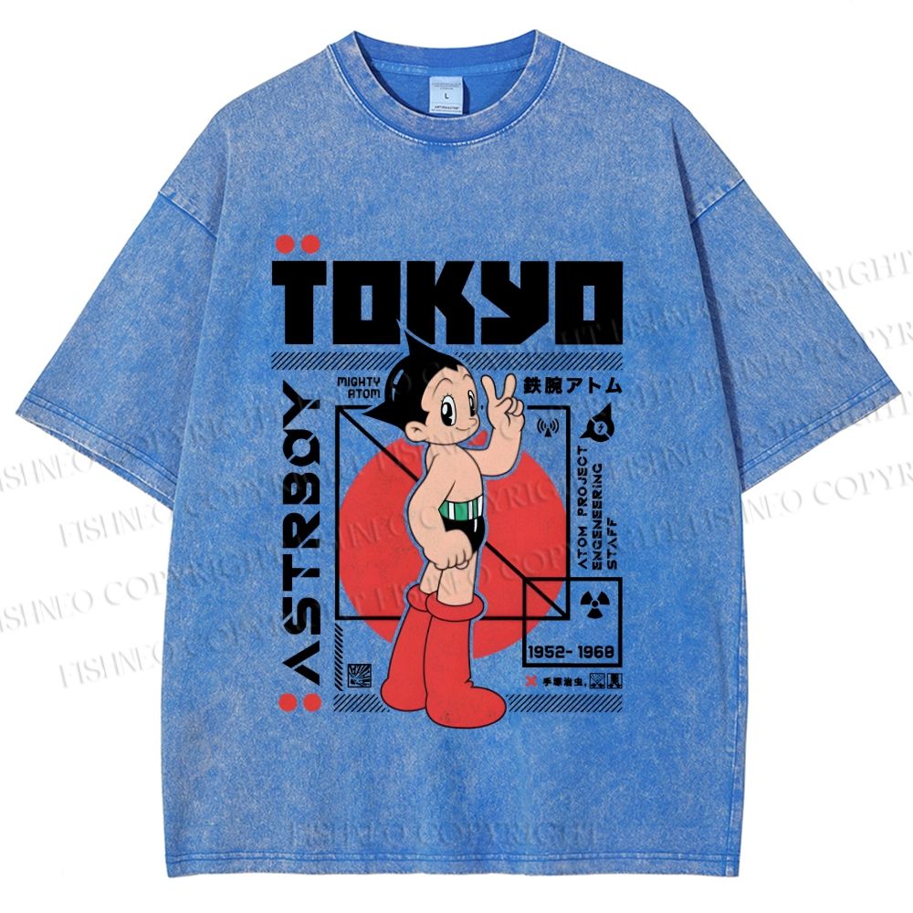 Unisex Japanese Tokyo Astro Boy Printed Washed Tee