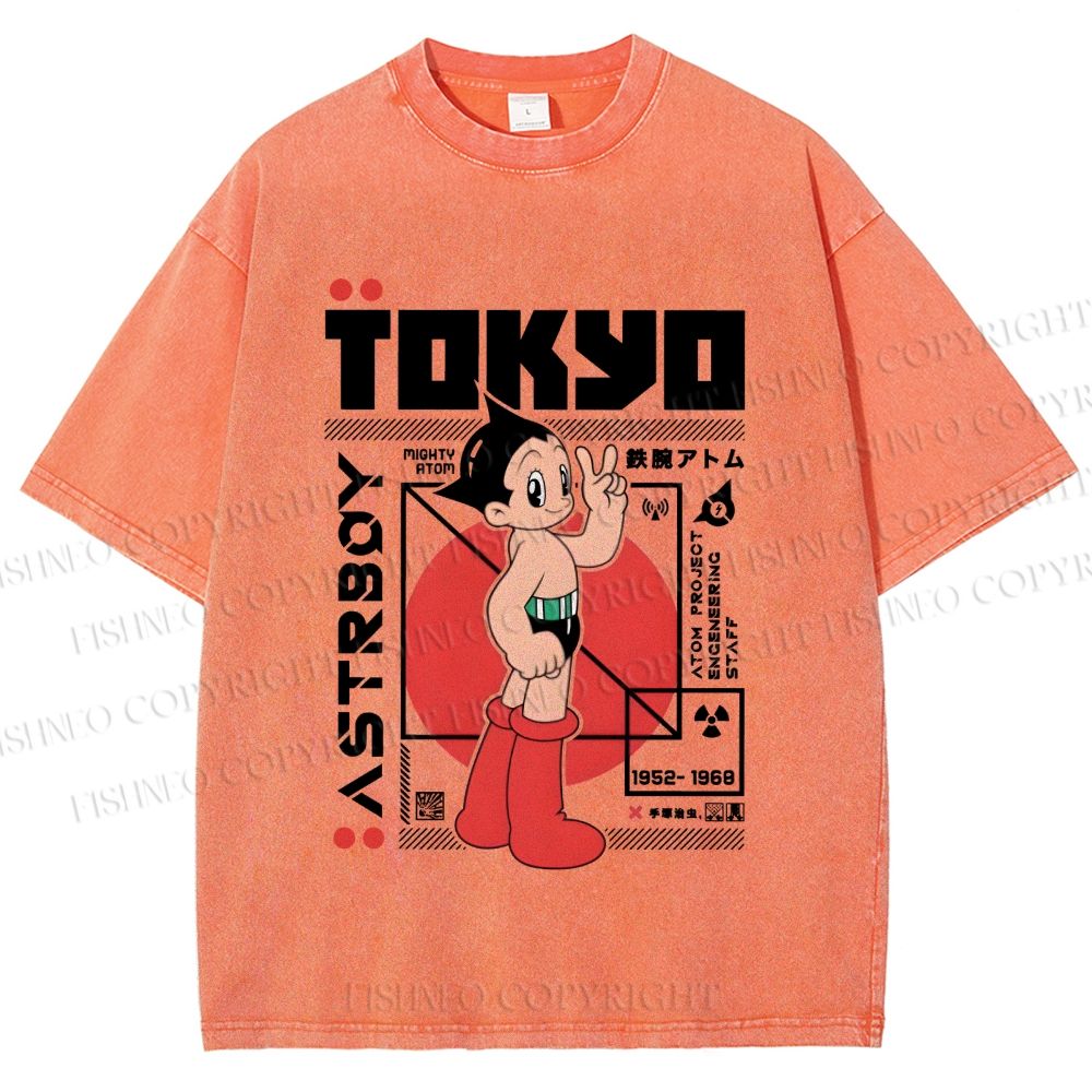 Unisex Japanese Tokyo Astro Boy Printed Washed Tee