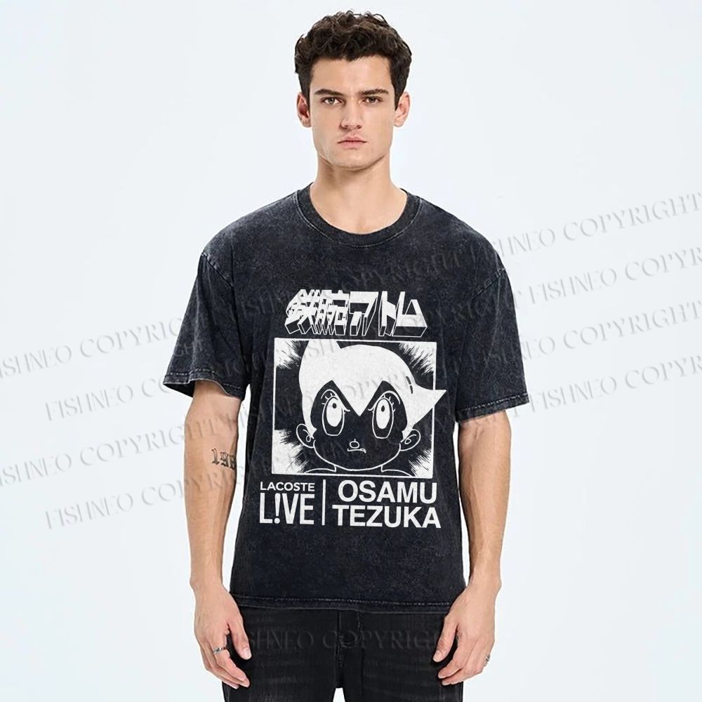 Unisex Japanese Astro Boy Printed Washed Tee