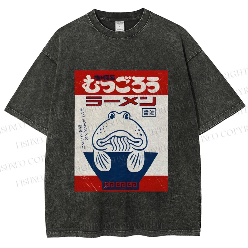 Unisex Vintage Japanese Silly Fish Printed Washed Tee