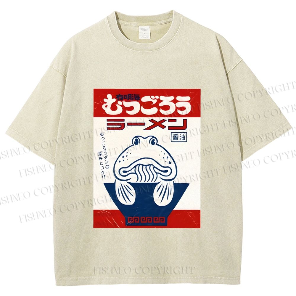 Unisex Vintage Japanese Silly Fish Printed Washed Tee