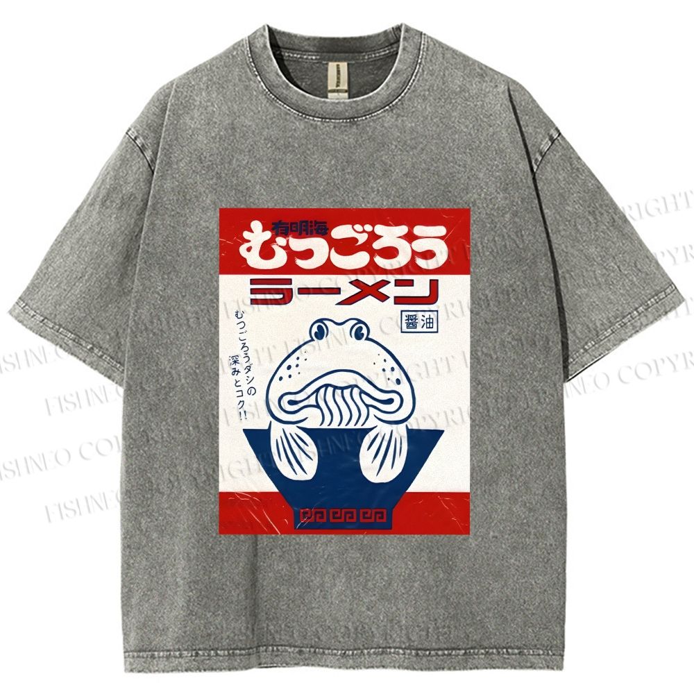 Unisex Vintage Japanese Silly Fish Printed Washed Tee