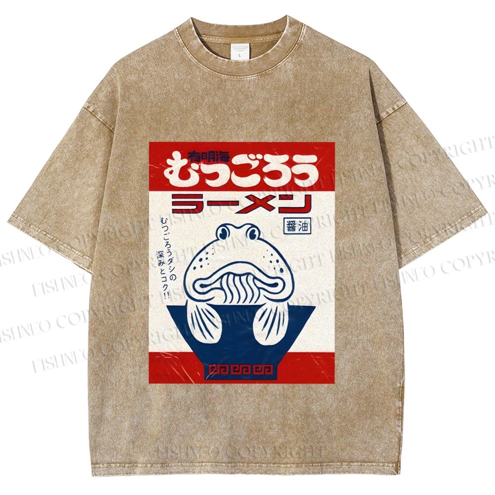 Unisex Vintage Japanese Silly Fish Printed Washed Tee