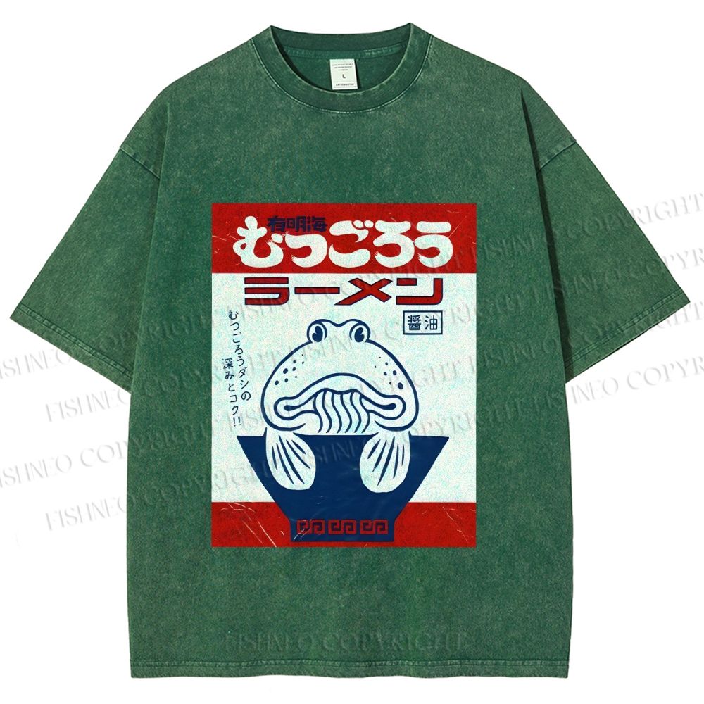 Unisex Vintage Japanese Silly Fish Printed Washed Tee