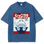 Unisex Vintage Japanese Silly Fish Printed Washed Tee