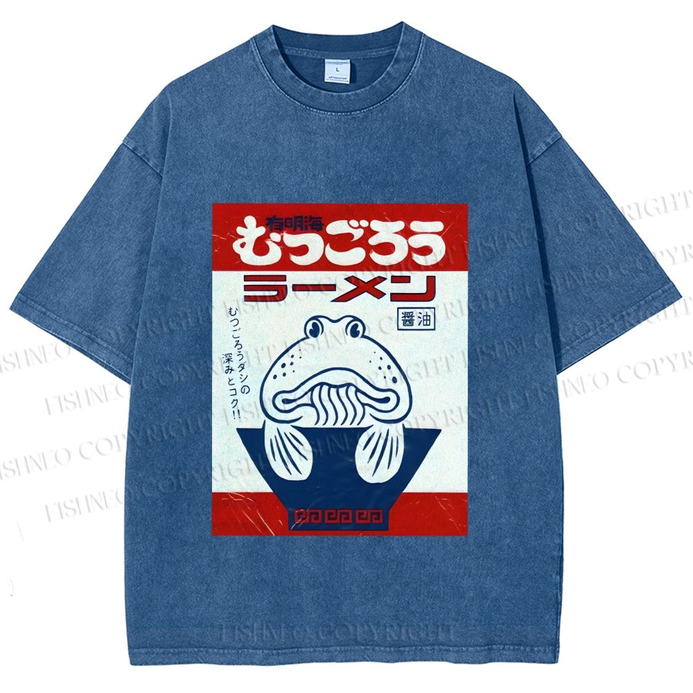 Unisex Vintage Japanese Silly Fish Printed Washed Tee