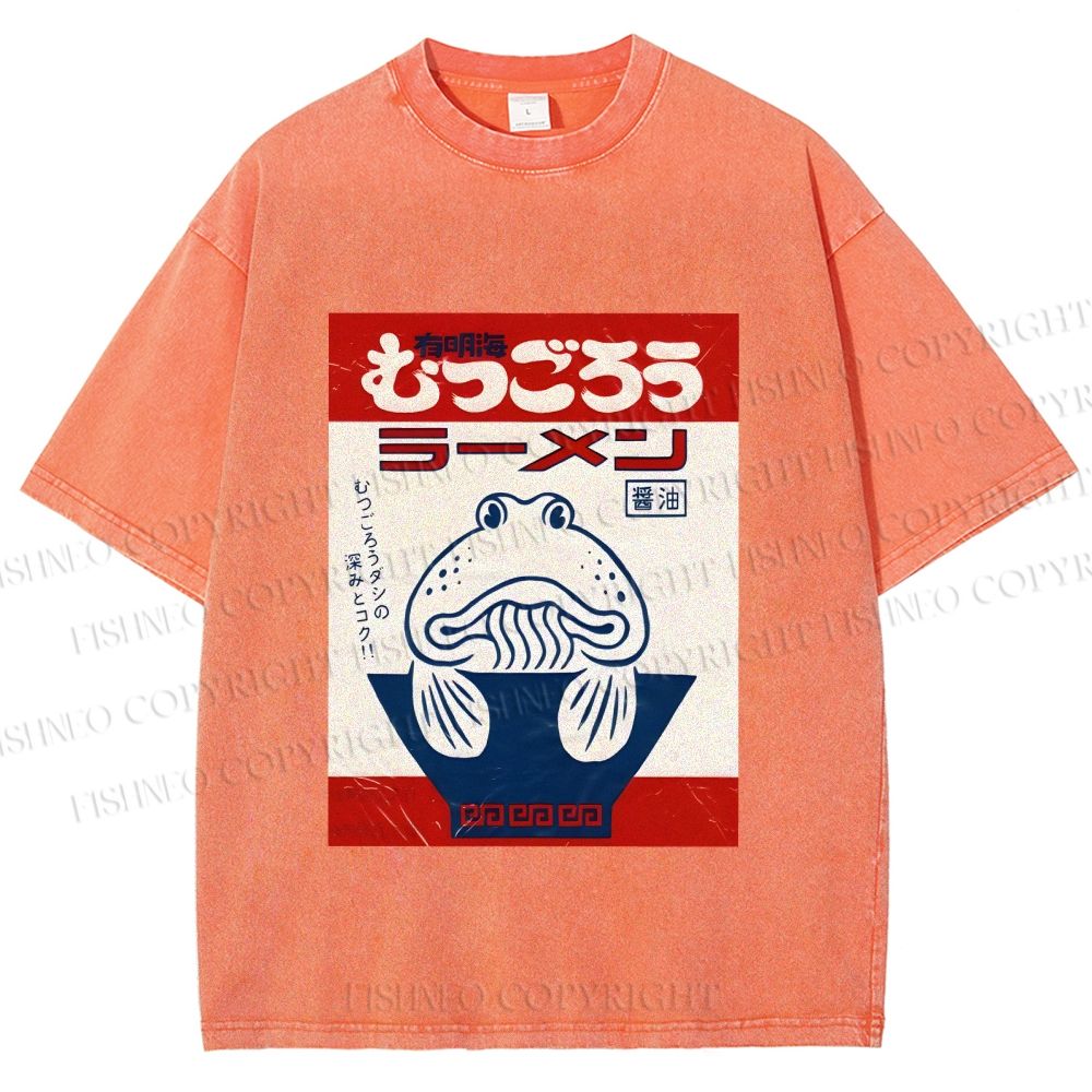 Unisex Vintage Japanese Silly Fish Printed Washed Tee