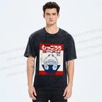 Unisex Vintage Japanese Silly Fish Printed Washed Tee