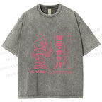 Unisex Vintage Japanese Silly Graffiti Printed Washed Tee