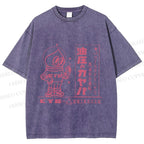 Unisex Vintage Japanese Silly Graffiti Printed Washed Tee