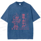 Unisex Vintage Japanese Silly Graffiti Printed Washed Tee