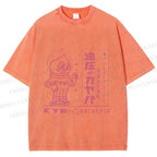 Unisex Vintage Japanese Silly Graffiti Printed Washed Tee