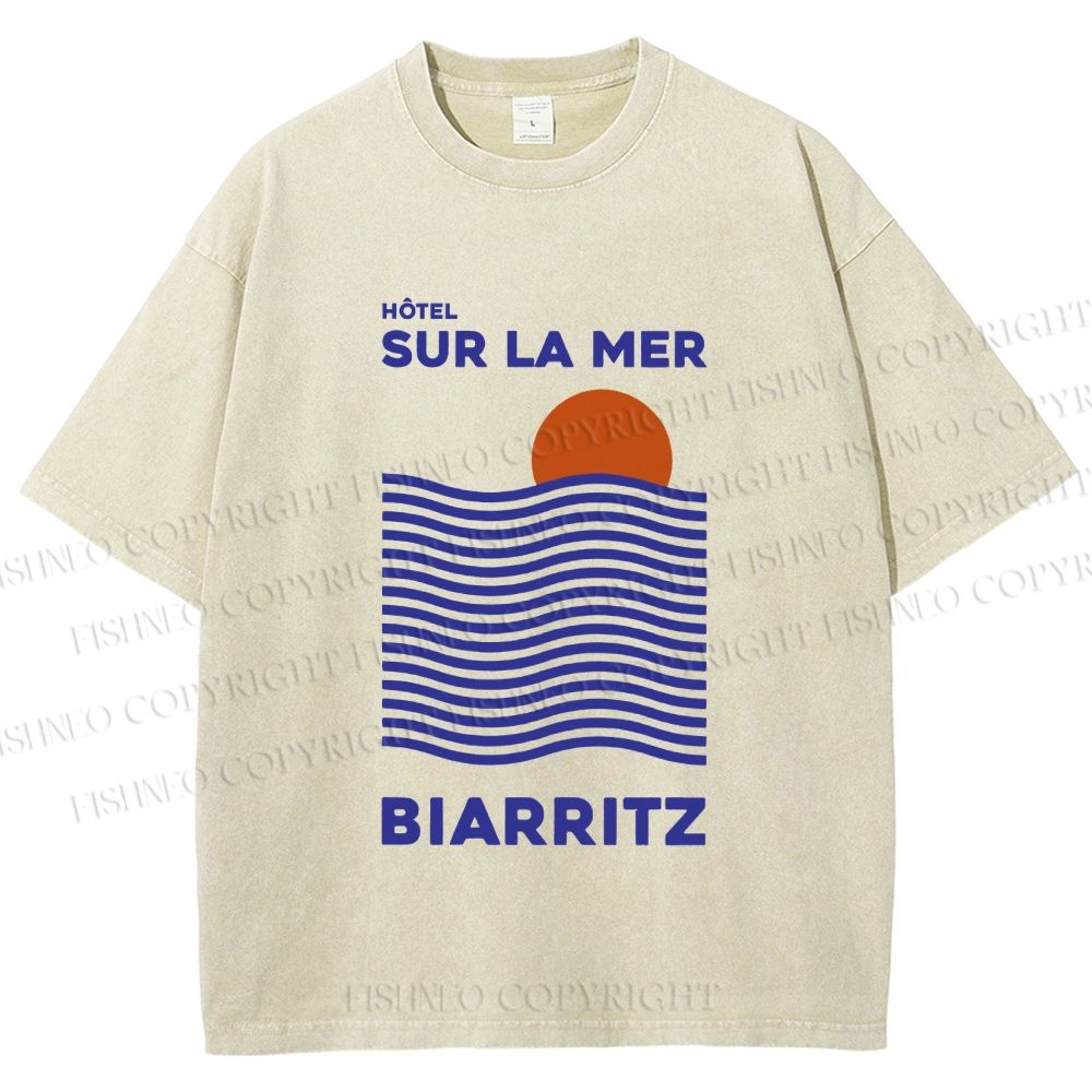 Unisex Sea Wave Printed Washed Tee