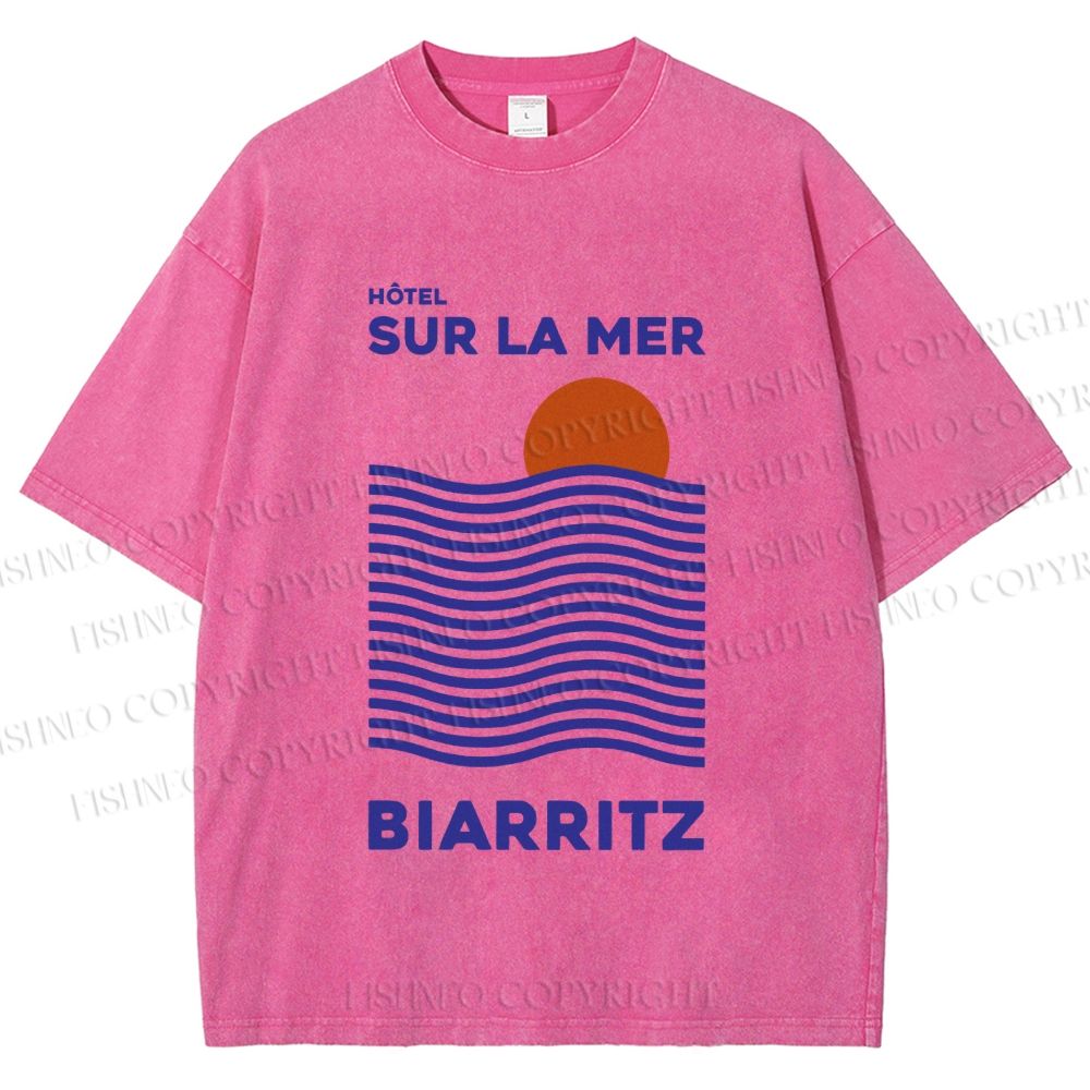 Unisex Sea Wave Printed Washed Tee
