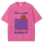 Unisex Sea Wave Printed Washed Tee