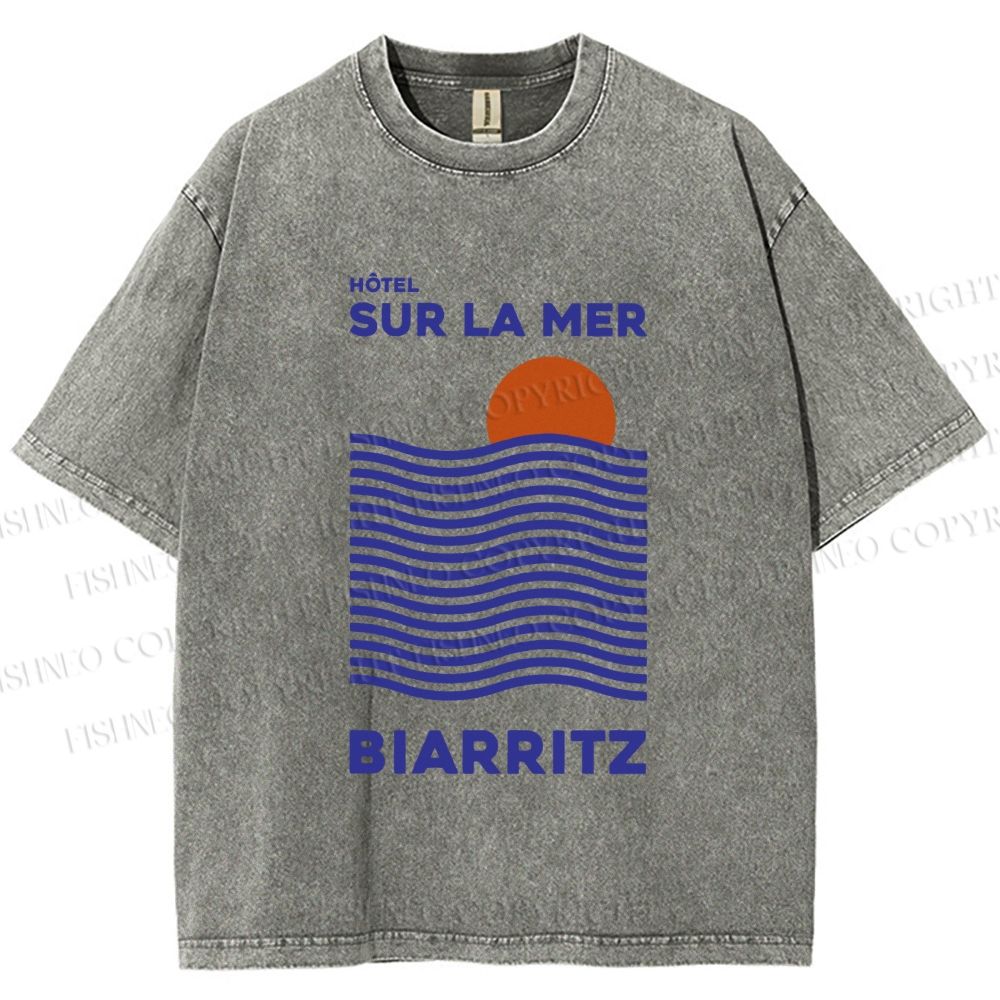 Unisex Sea Wave Printed Washed Tee