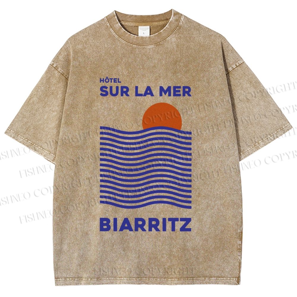 Unisex Sea Wave Printed Washed Tee