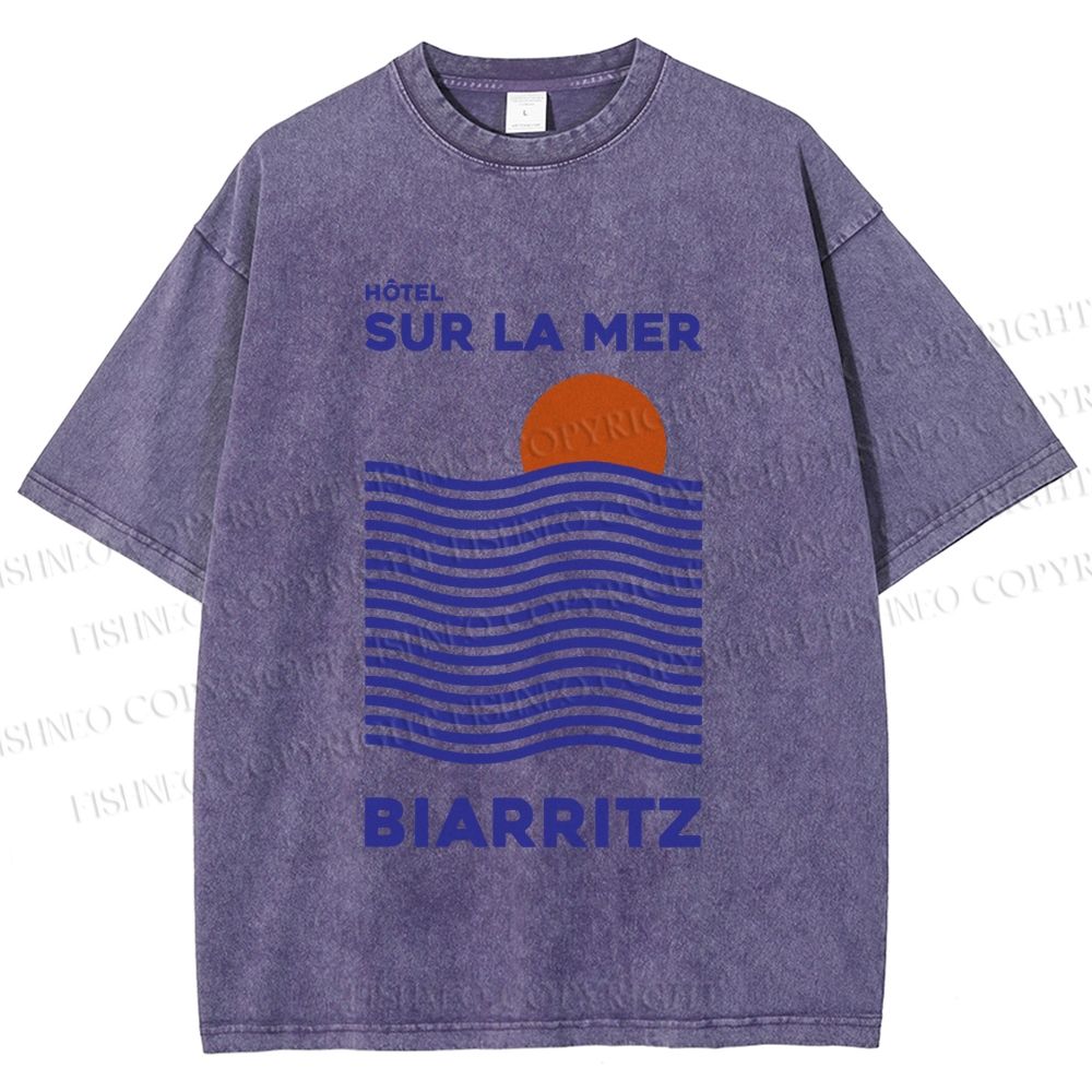Unisex Sea Wave Printed Washed Tee