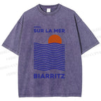 Unisex Sea Wave Printed Washed Tee