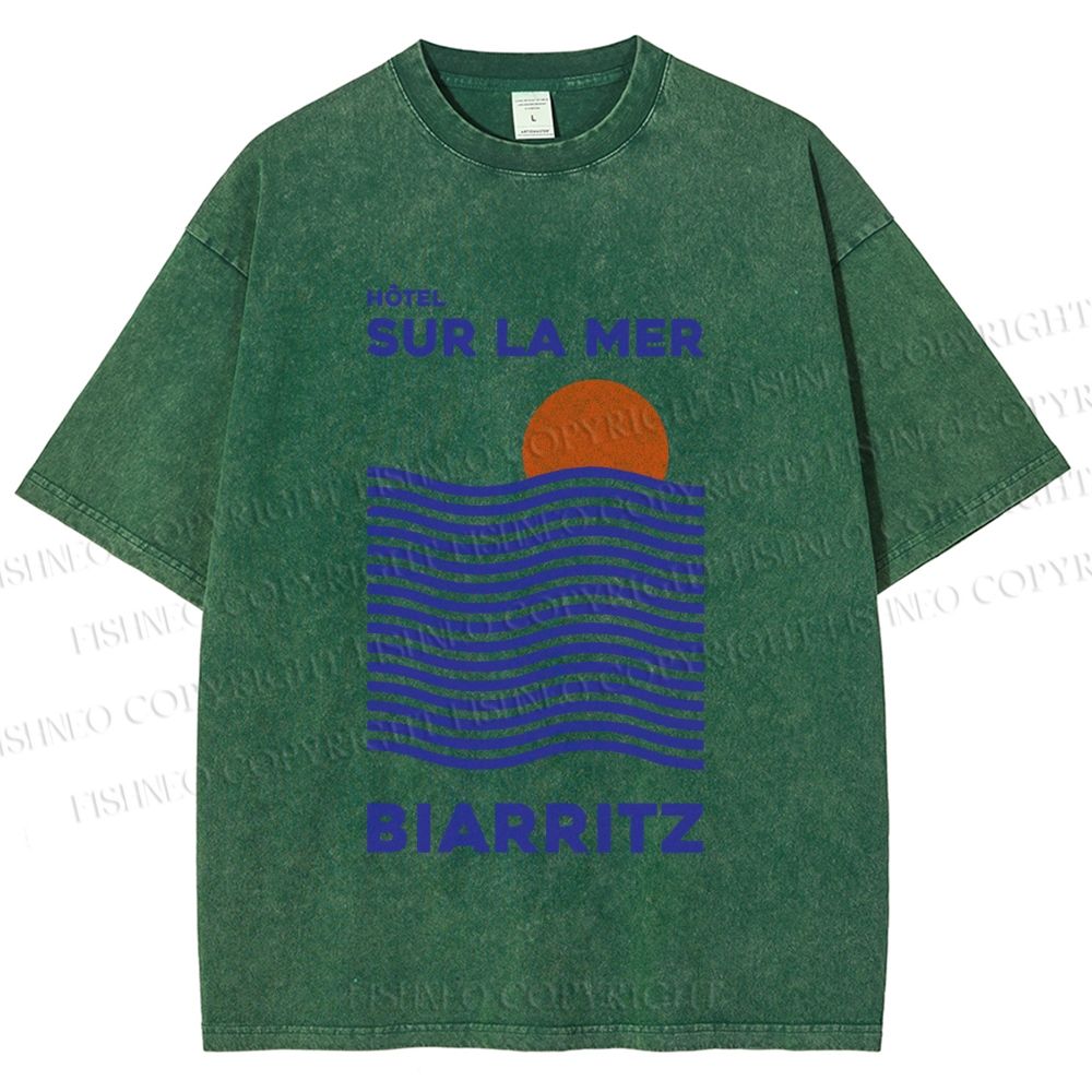 Unisex Sea Wave Printed Washed Tee