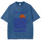 Unisex Sea Wave Printed Washed Tee